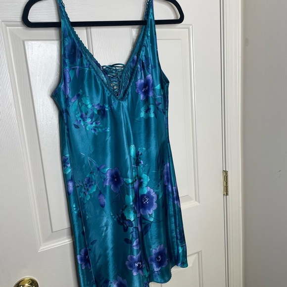 Vintage blue and purple floral slip dress | L - Picture 5 of 9